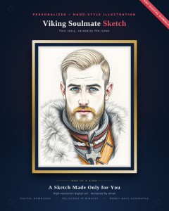 Viking Soulmate Sketch – Personalized Portrait & Runic Reading